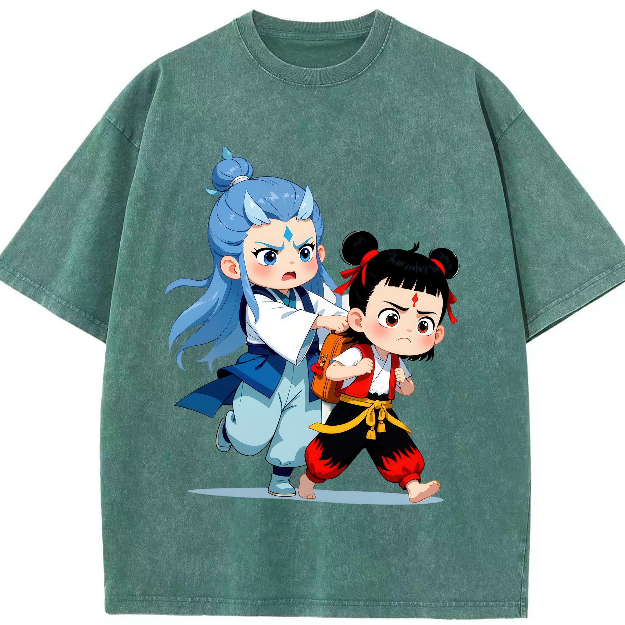 （画像用） Ne Zha 2 ナタ 魔童の大暴れ 綿100% ヴィンテージ風 半袖Tシャツ（フロントプリント）